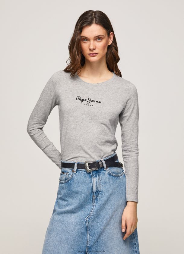 langärmliges T-Shirt aus Baumwolle Frauen Pepe Jeans grau meliert 84XH6T473