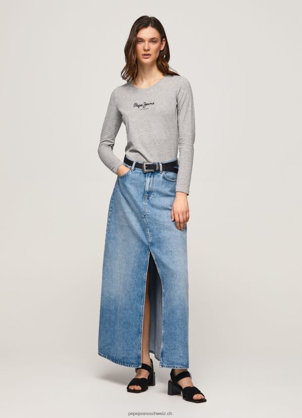 langärmliges T-Shirt aus Baumwolle Frauen Pepe Jeans grau meliert 84XH6T473