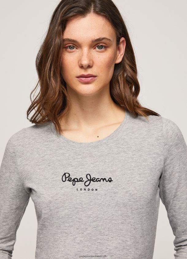 langärmliges T-Shirt aus Baumwolle Frauen Pepe Jeans grau meliert 84XH6T473