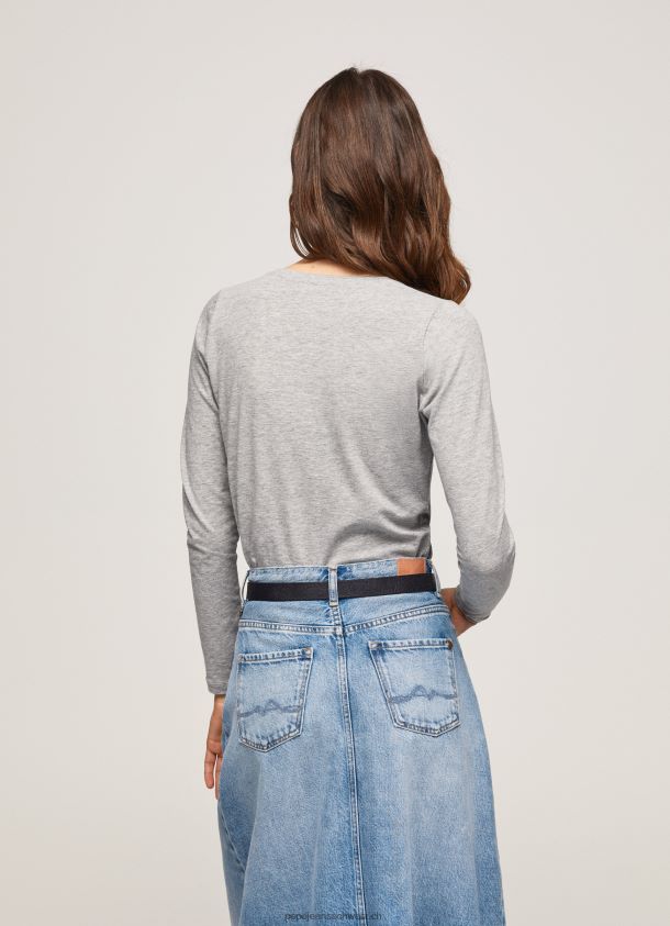langärmliges T-Shirt aus Baumwolle Frauen Pepe Jeans grau meliert 84XH6T473