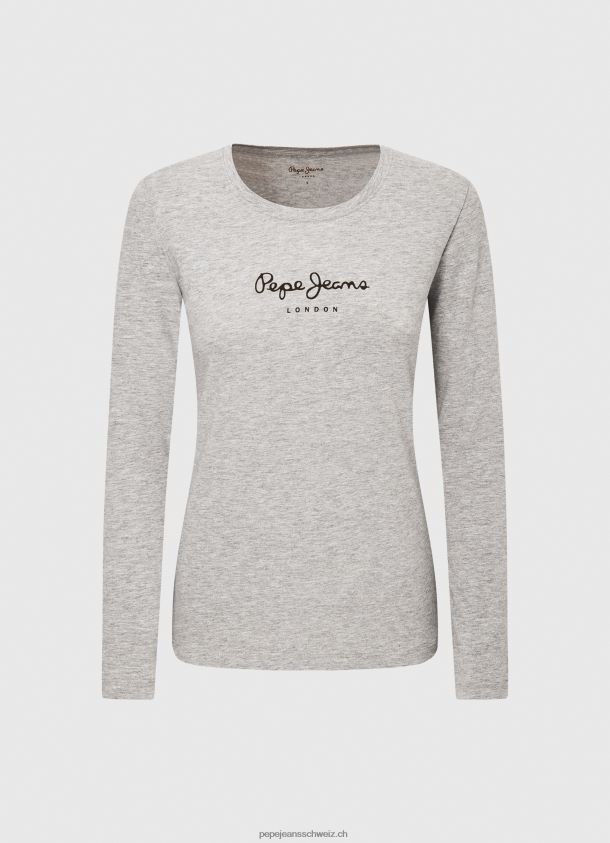 langärmliges T-Shirt aus Baumwolle Frauen Pepe Jeans grau meliert 84XH6T473