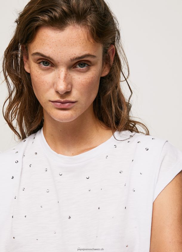 marmoriertes T-Shirt mit Armlochärmeln Frauen Pepe Jeans Weiss 84XH6T409