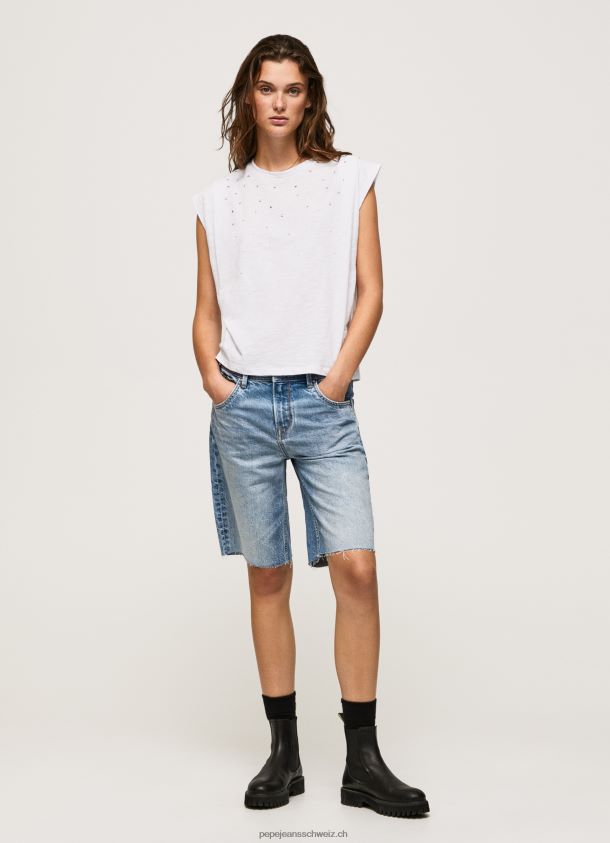 marmoriertes T-Shirt mit Armlochärmeln Frauen Pepe Jeans Weiss 84XH6T409