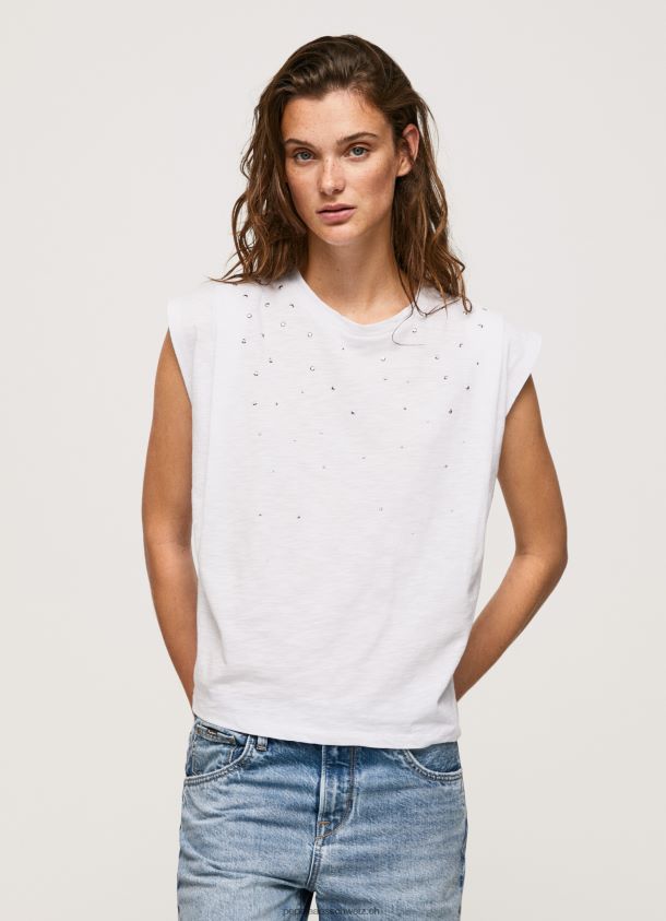 marmoriertes T-Shirt mit Armlochärmeln Frauen Pepe Jeans Weiss 84XH6T409