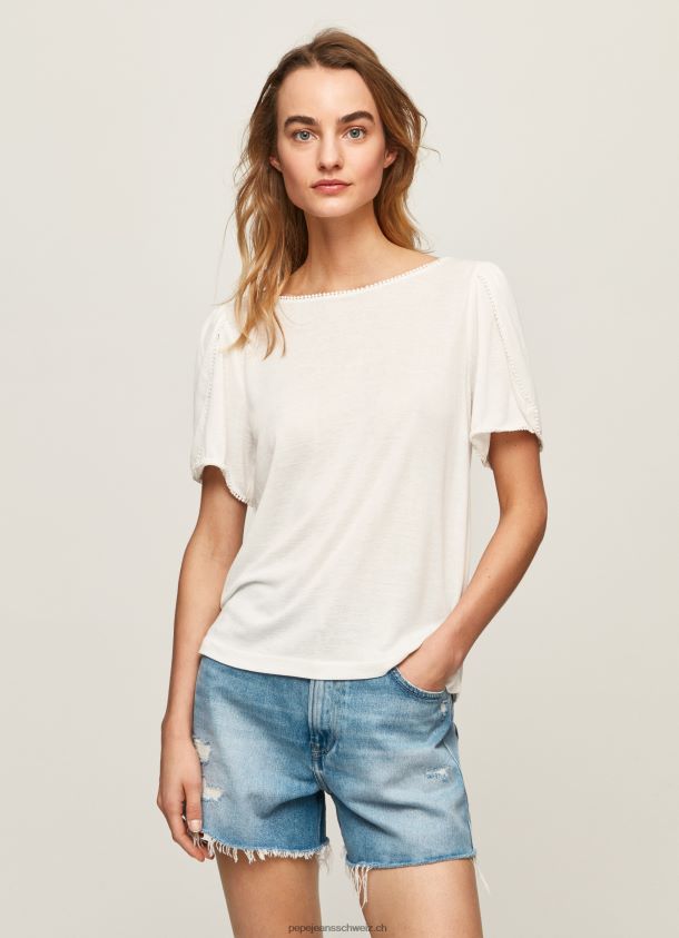 marmoriertes T-Shirt mit U-Boot-Kragen Frauen Pepe Jeans Weiss 84XH6T452