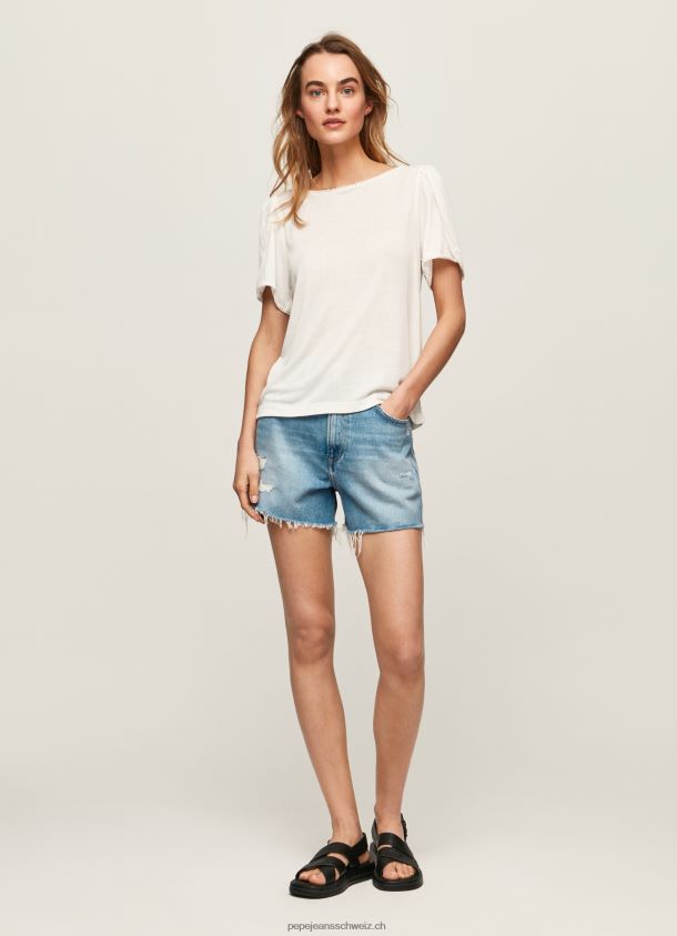 marmoriertes T-Shirt mit U-Boot-Kragen Frauen Pepe Jeans Weiss 84XH6T452