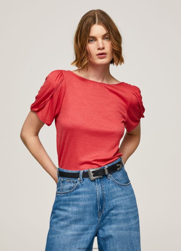 marmoriertes T-Shirt mit U-Boot-Kragen Frauen Pepe Jeans studiorot 84XH6T435
