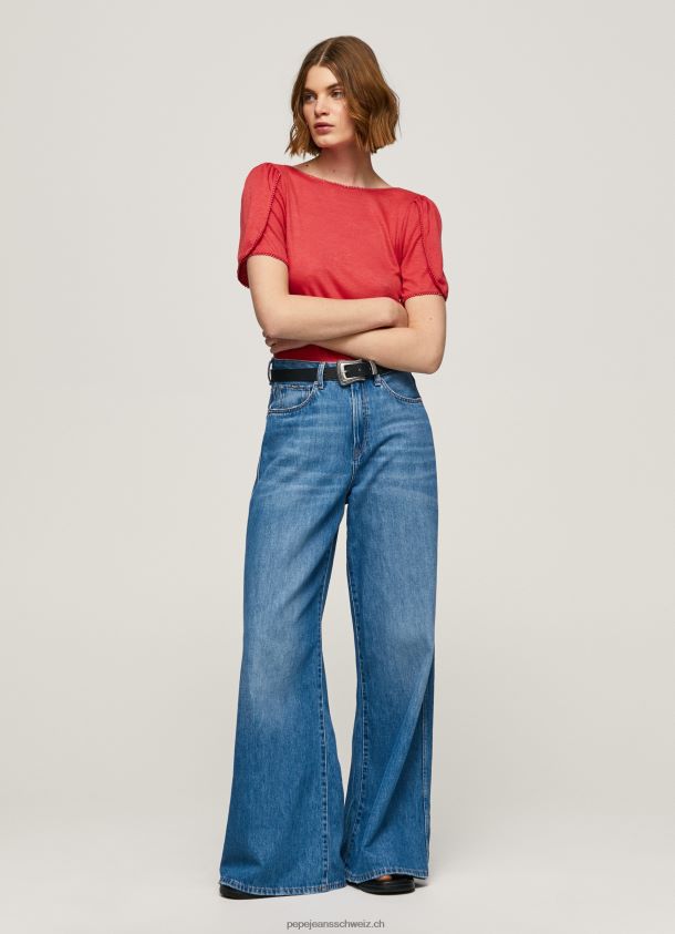 marmoriertes T-Shirt mit U-Boot-Kragen Frauen Pepe Jeans studiorot 84XH6T435
