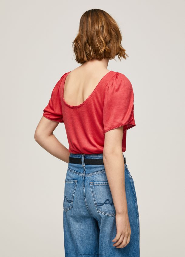 marmoriertes T-Shirt mit U-Boot-Kragen Frauen Pepe Jeans studiorot 84XH6T435
