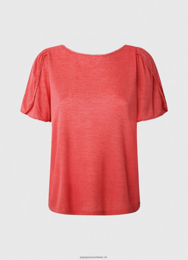 marmoriertes T-Shirt mit U-Boot-Kragen Frauen Pepe Jeans studiorot 84XH6T435