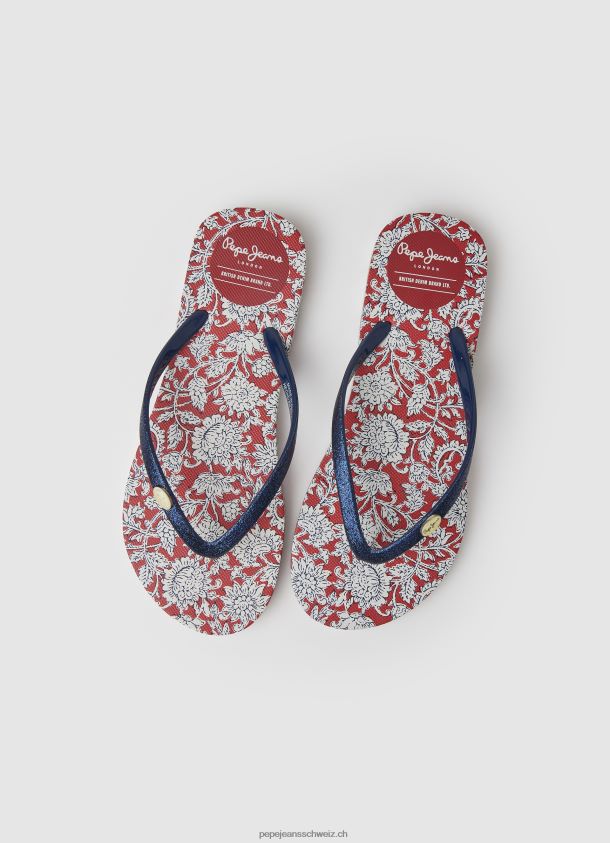 Geblümte Rake-Strand-Flip-Flops Frauen Pepe Jeans Rot 84XH6T702