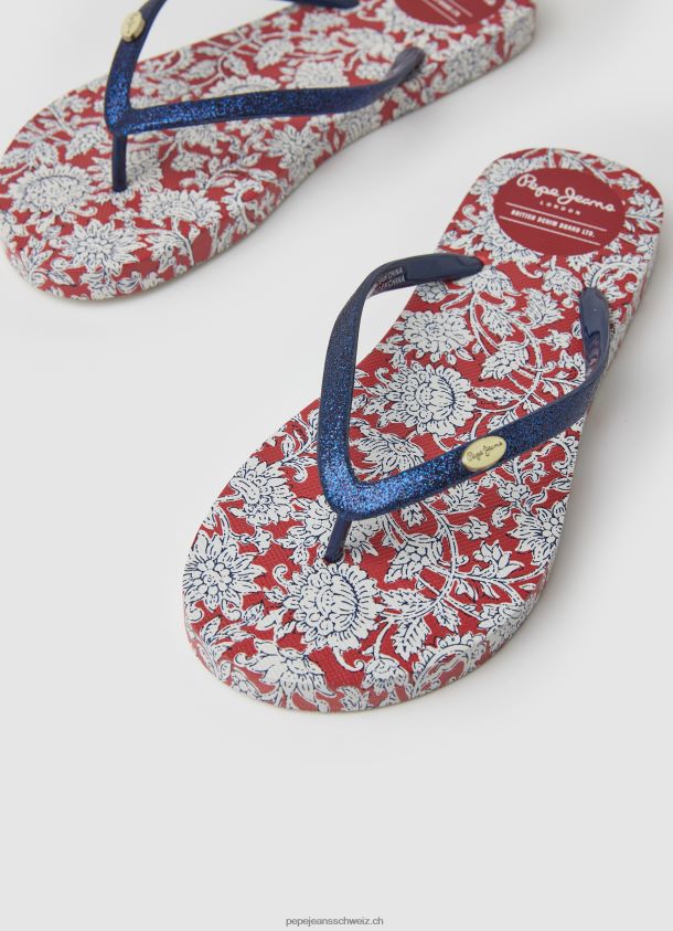 Geblümte Rake-Strand-Flip-Flops Frauen Pepe Jeans Rot 84XH6T702