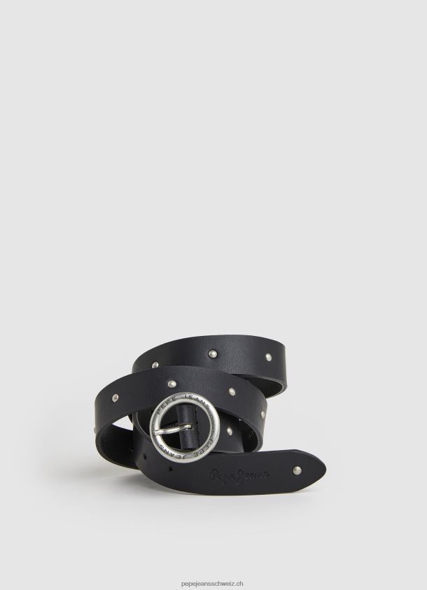 Ledergürtel mit runder Schnalle Frauen Pepe Jeans Schwarz 84XH6T762