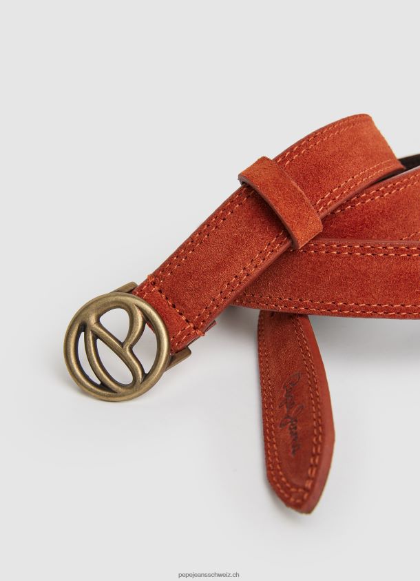 Veloursgürtel mit kreisförmigem Logo Frauen Pepe Jeans Zedernholz 84XH6T763