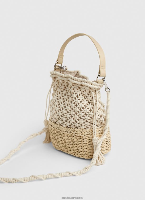 Eimertasche aus Makramee und Stroh Frauen Pepe Jeans Mousse 84XH6T740