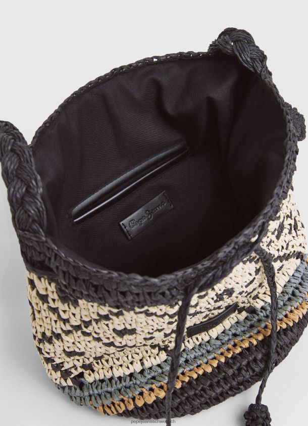 Eimertasche aus Stroh Frauen Pepe Jeans Schwarz 84XH6T719