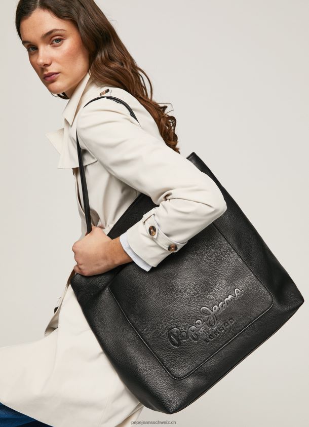 Tragetasche mit geprägtem Logo Frauen Pepe Jeans Schwarz 84XH6T711