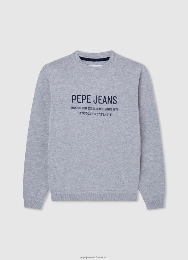 Baumwoll-Jersey mit besticktem Logo Junge Pepe Jeans grau meliert 84XH6T1588