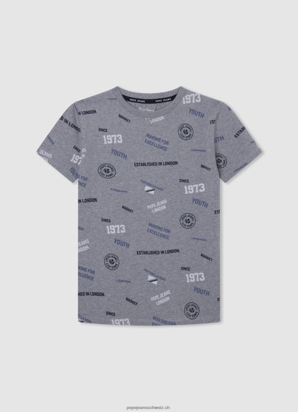 Baumwoll-T-Shirt mit Allover-Print Junge Pepe Jeans grau meliert 84XH6T1646
