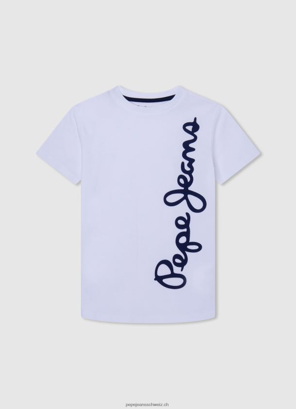 Baumwoll-T-Shirt mit vertikalem Logo Junge Pepe Jeans Weiss 84XH6T1618