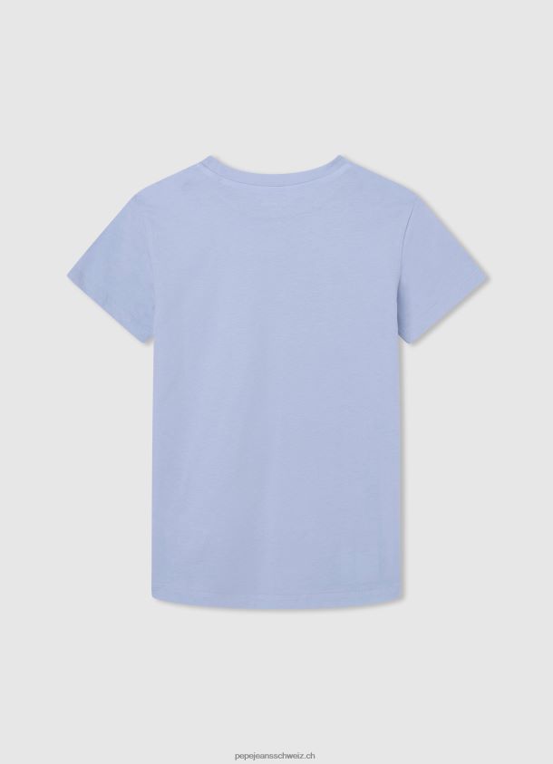 Baumwoll-T-Shirt mit vertikalem Logo Junge Pepe Jeans blau bleichen 84XH6T1628
