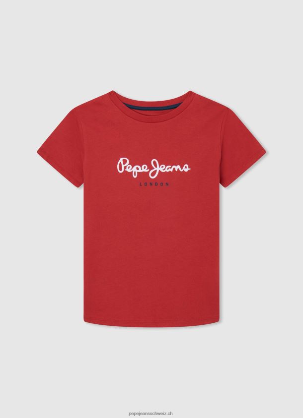 Baumwoll-T-Shirt mit vertikalem Logo Junge Pepe Jeans blau bleichen 84XH6T1628