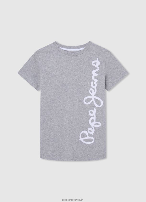 Baumwoll-T-Shirt mit vertikalem Logo Junge Pepe Jeans grau meliert 84XH6T1650