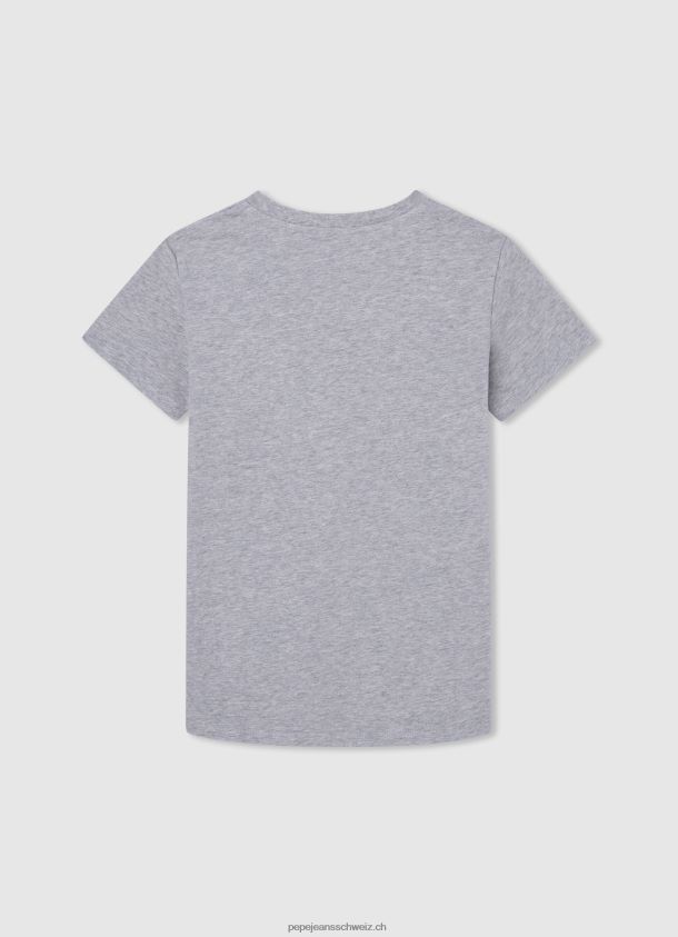 Baumwoll-T-Shirt mit vertikalem Logo Junge Pepe Jeans grau meliert 84XH6T1650