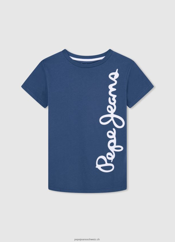 Baumwoll-T-Shirt mit vertikalem Logo Junge Pepe Jeans grau meliert 84XH6T1650
