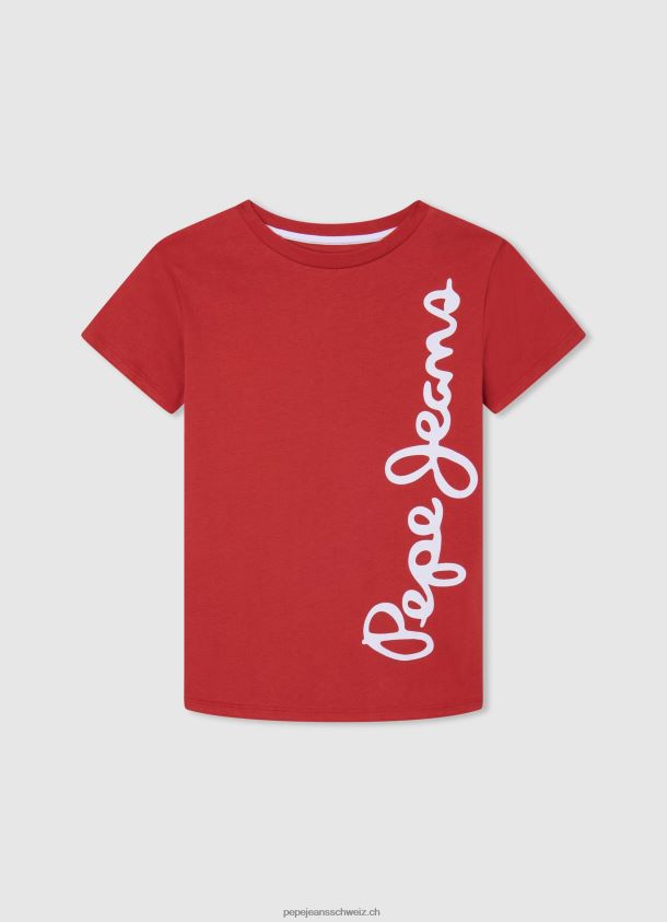 Baumwoll-T-Shirt mit vertikalem Logo Junge Pepe Jeans studiorot 84XH6T1608