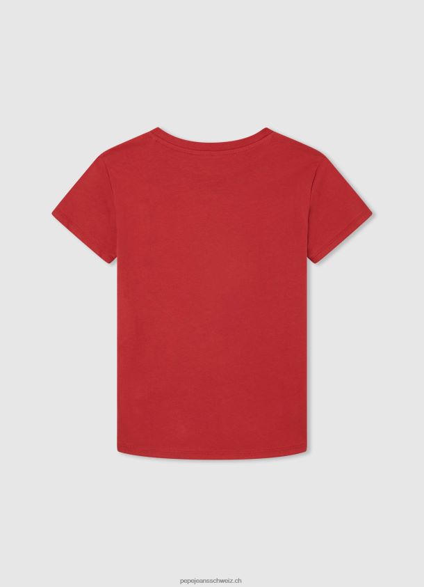 Baumwoll-T-Shirt mit vertikalem Logo Junge Pepe Jeans studiorot 84XH6T1608