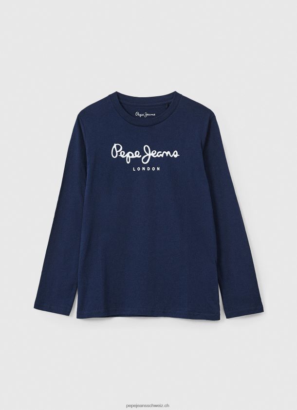 Langärmliges T-Shirt mit Logo auf der Vorderseite Junge Pepe Jeans Marine 84XH6T1630