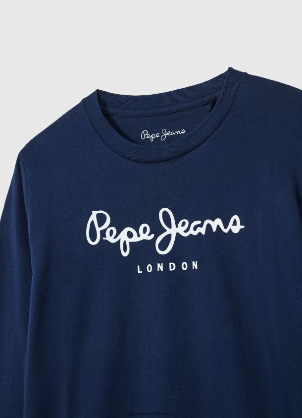 Langärmliges T-Shirt mit Logo auf der Vorderseite Junge Pepe Jeans Marine 84XH6T1630