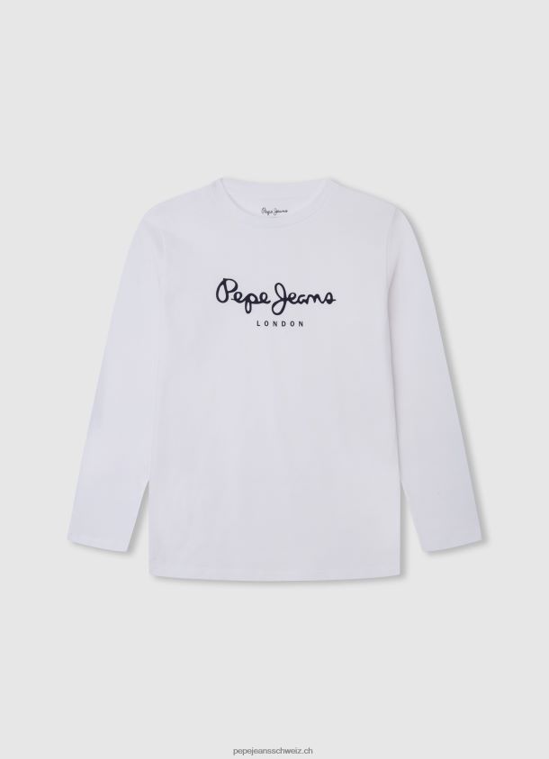 Langärmliges T-Shirt mit Logo auf der Vorderseite Junge Pepe Jeans Weiss 84XH6T1619