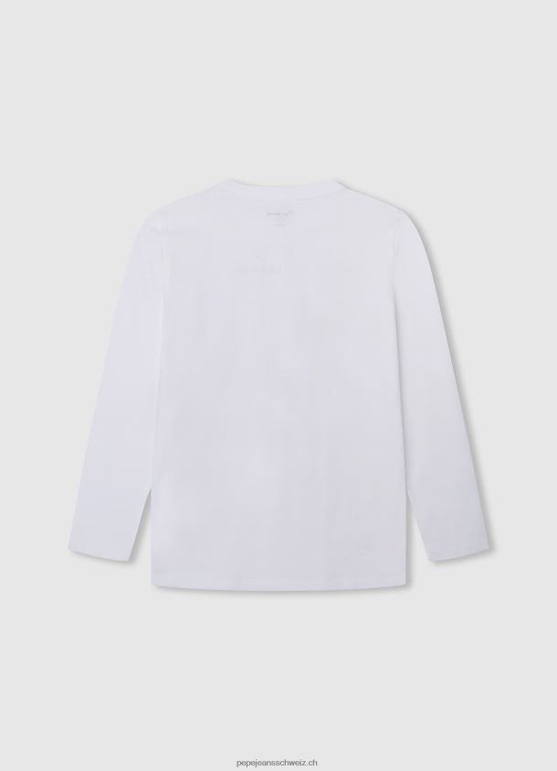Langärmliges T-Shirt mit Logo auf der Vorderseite Junge Pepe Jeans Weiss 84XH6T1619