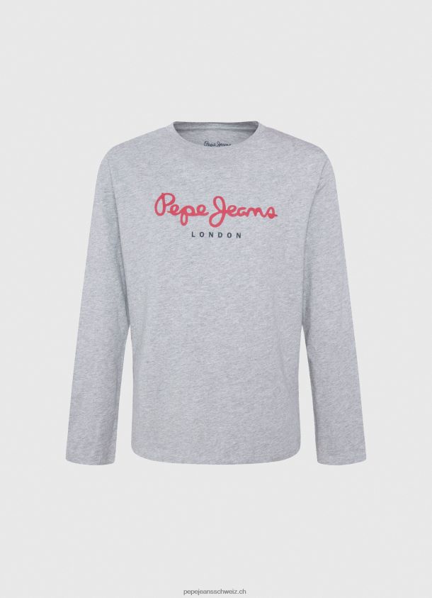 Langärmliges T-Shirt mit Logo auf der Vorderseite Junge Pepe Jeans grau meliert 84XH6T1631
