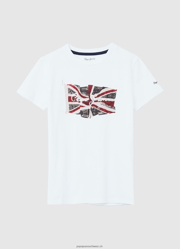 T-Shirt mit Flagge und Logo Junge Pepe Jeans Weiss 84XH6T1609