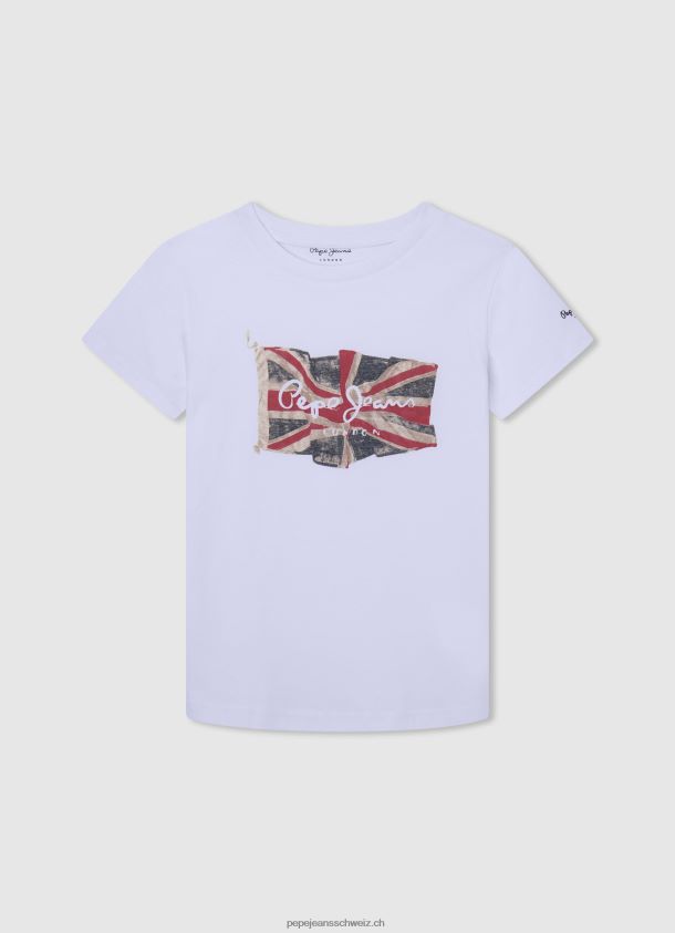 T-Shirt mit Flagge und Logo Junge Pepe Jeans Weiss 84XH6T1609