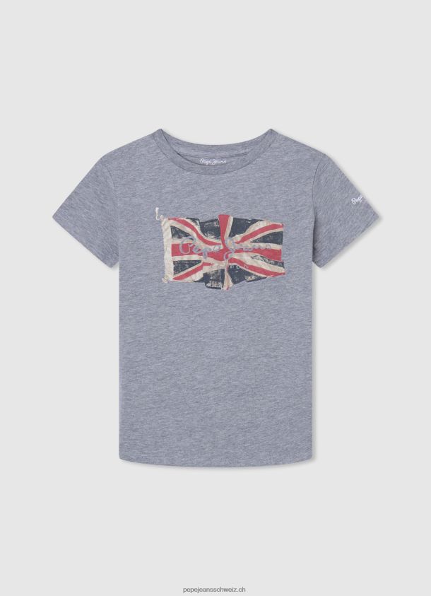 T-Shirt mit Flagge und Logo Junge Pepe Jeans grau meliert 84XH6T1635