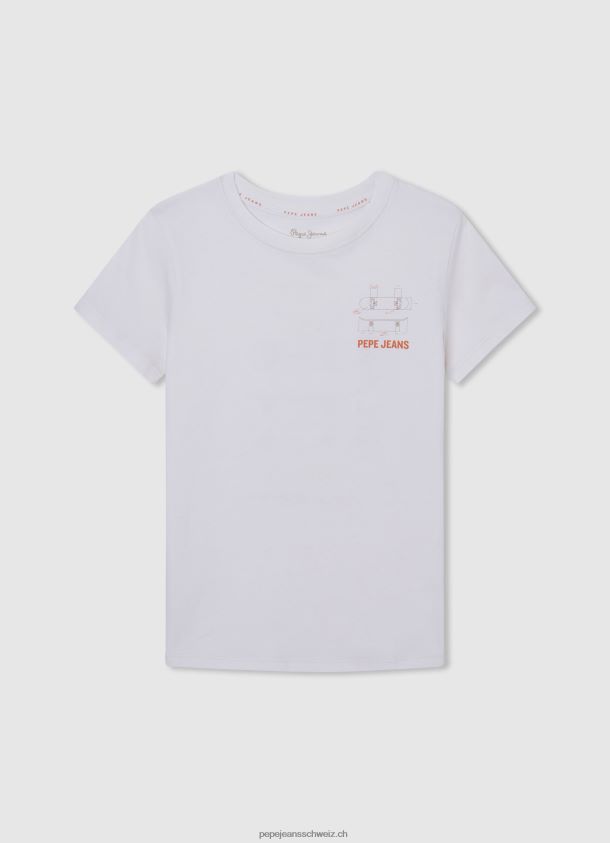 T-Shirt mit Logo-Print Junge Pepe Jeans nicht-gerade weiss 84XH6T1620