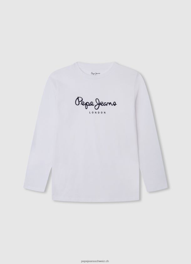 T-Shirt mit Logo-Print Junge Pepe Jeans nicht-gerade weiss 84XH6T1620
