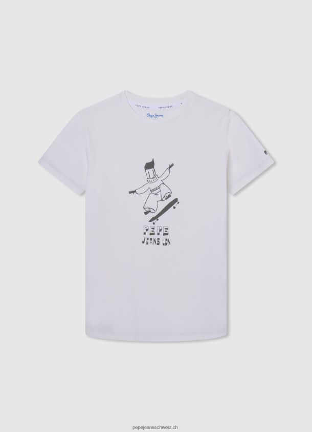 T-Shirt mit grafischem Aufdruck Junge Pepe Jeans nicht-gerade weiss 84XH6T1653