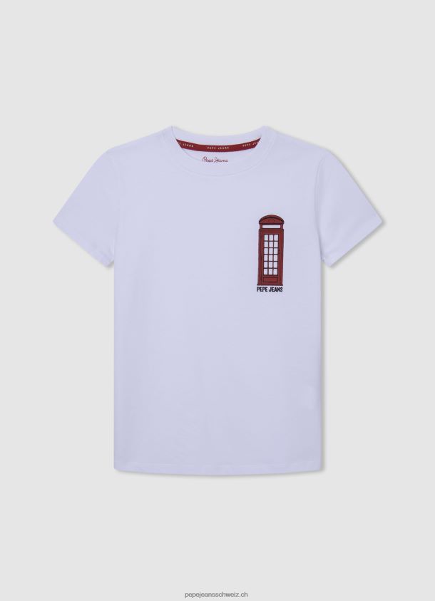 Telefonzellen-Baumwoll-T-Shirt Junge Pepe Jeans Weiss 84XH6T1654