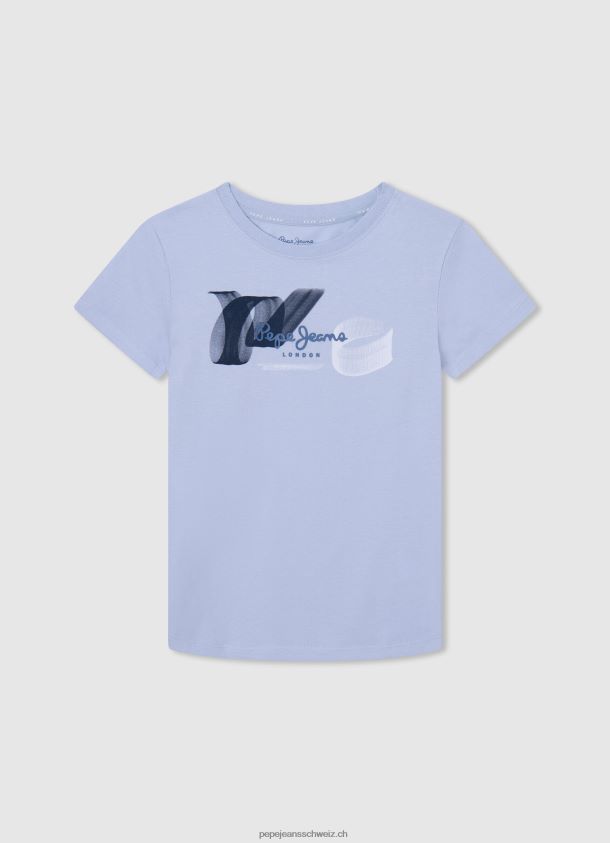 bedrucktes T-Shirt aus Baumwolle mit Logo Junge Pepe Jeans blau bleichen 84XH6T1632