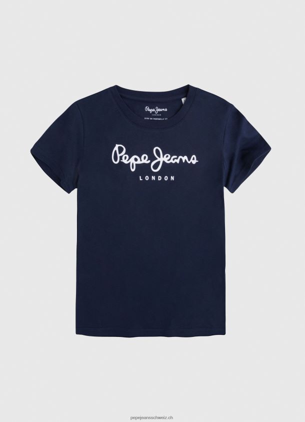 grundlegendes T-Shirt des Logos Junge Pepe Jeans Marine 84XH6T1622