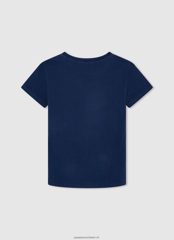 grundlegendes T-Shirt des Logos Junge Pepe Jeans Marine 84XH6T1622