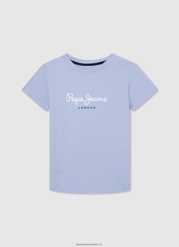 grundlegendes T-Shirt des Logos Junge Pepe Jeans blau bleichen 84XH6T1637