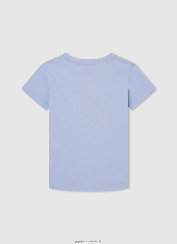 grundlegendes T-Shirt des Logos Junge Pepe Jeans blau bleichen 84XH6T1637