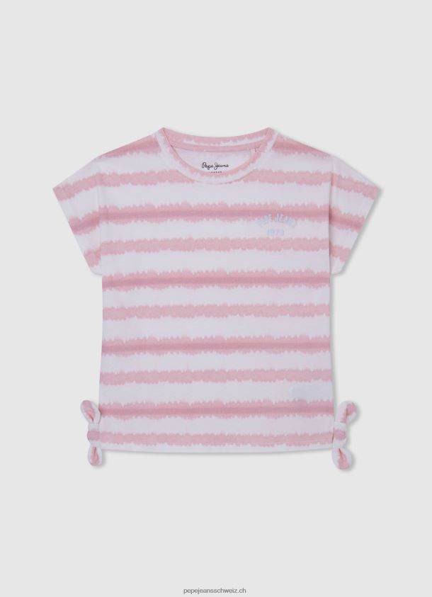 Baumwoll-T-Shirt mit verblassten Streifen Mädchen Pepe Jeans zartes Rosa 84XH6T1462