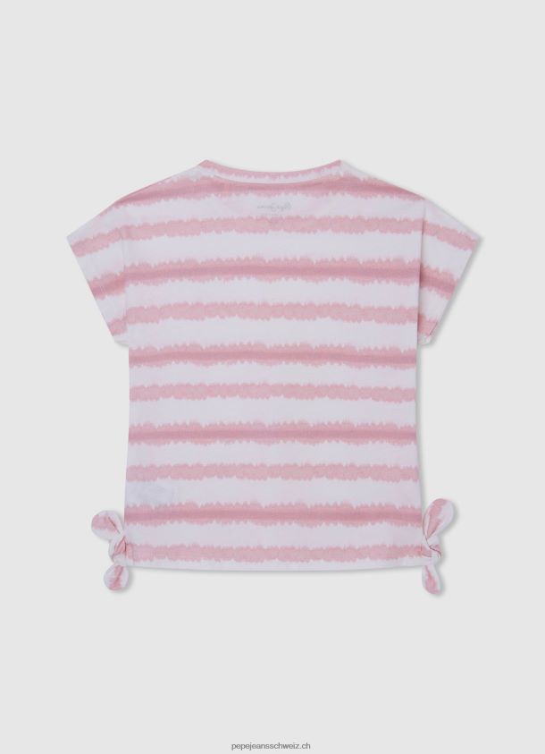Baumwoll-T-Shirt mit verblassten Streifen Mädchen Pepe Jeans zartes Rosa 84XH6T1462
